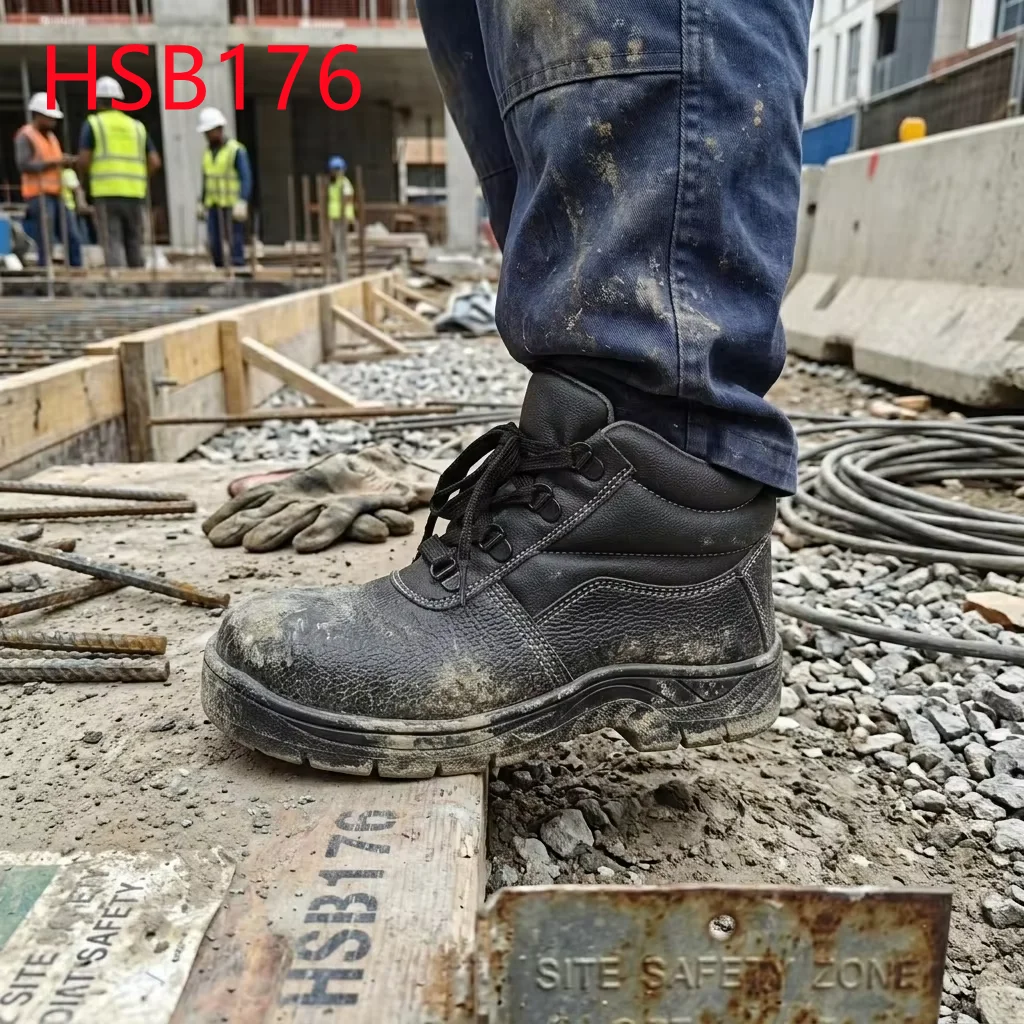 HY, Stivali di sicurezza con suola in gomma e tomaia media a cuciture, prezzo di fabbrica, con inserto antinfortunistico in acciaio nella punta, scarpe da lavoro robuste per personale di magazzino, modello HSB176