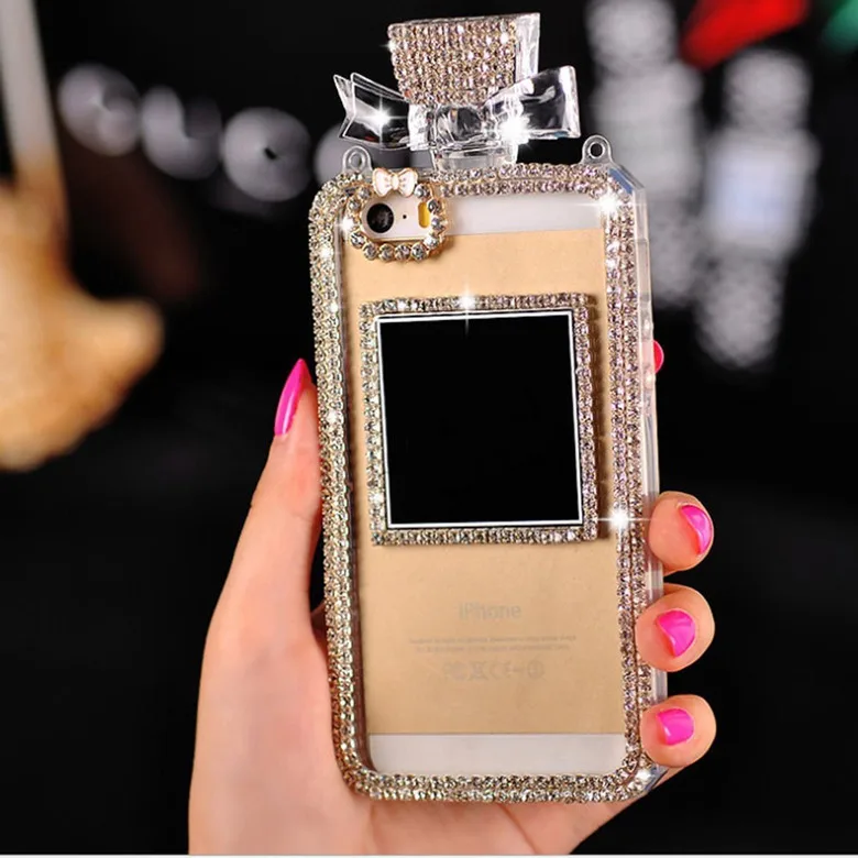 Wholesale Fashion Bling Rhinestones Pearl Perfume Bottle Chain Handbag Cover  For iPhone 13 12 11 Pro Max X XS MAX XR Phone Case From m.