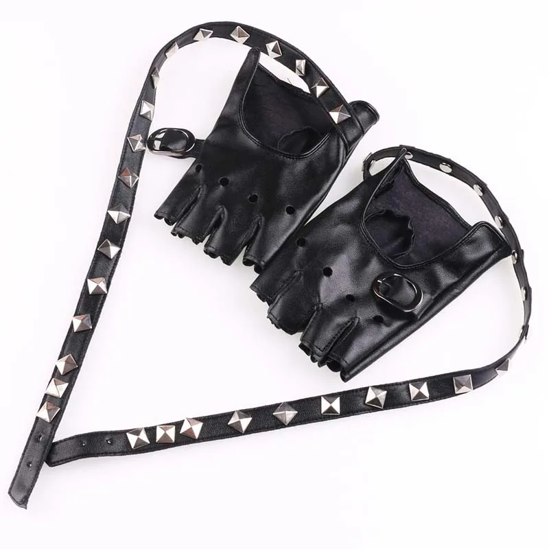 Женские перчатки без пальцев из искусственной кожи с заклепками