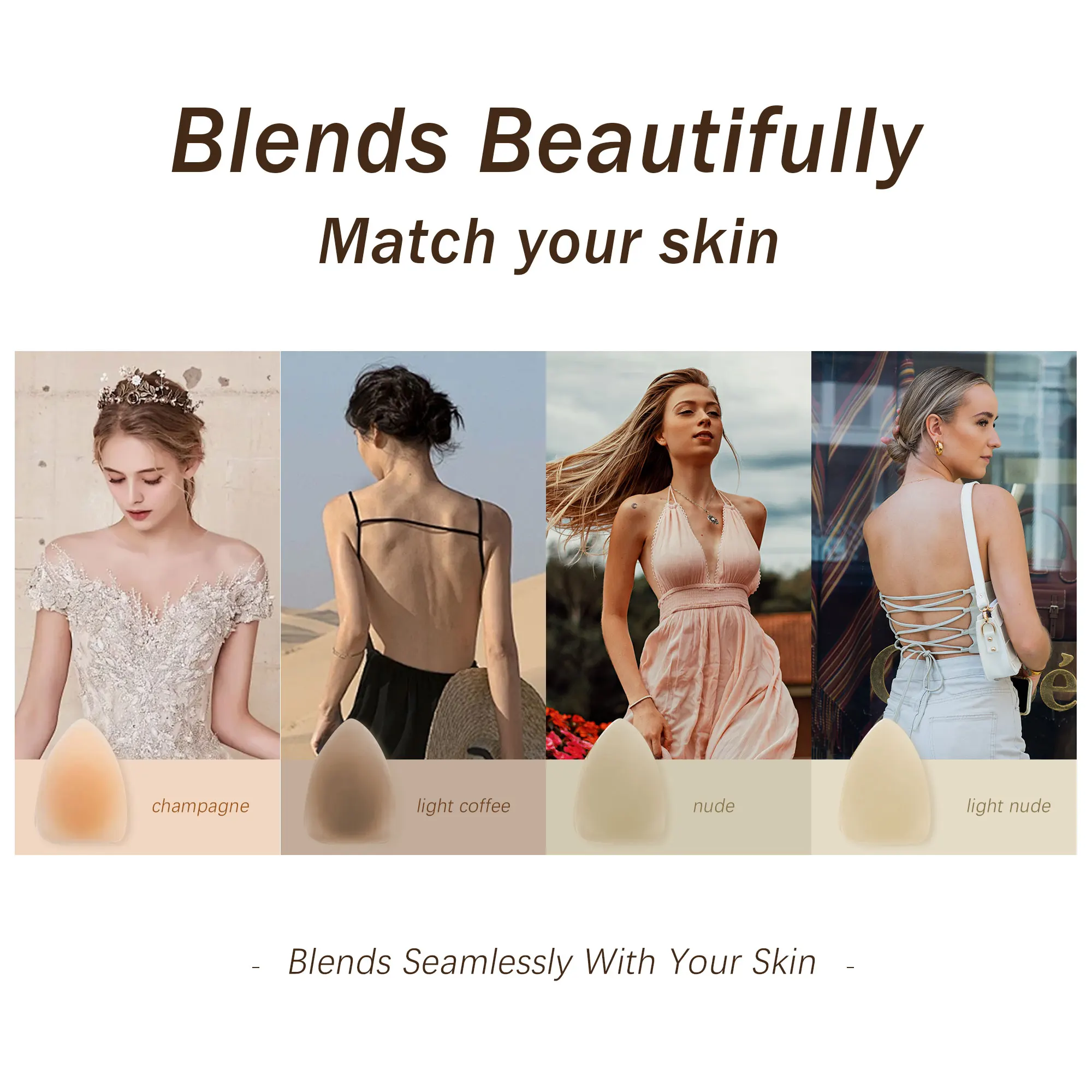 Not Sticky Reusable Seamless Skin-like Texture Matte Triangle Nipple Cover for Deep Vees, Tricky Tops & Swim
