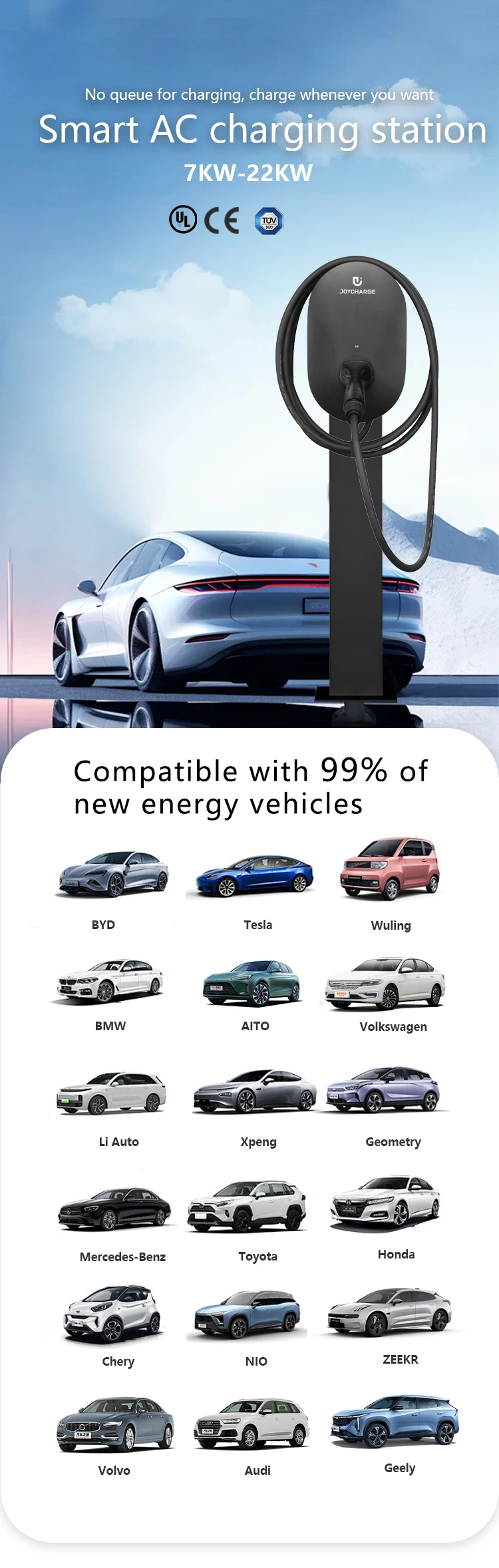 Best-selling Smart 7kW 11kw 22kw Wall mounting box charger ev 22kw ev car charger charging station manufacture