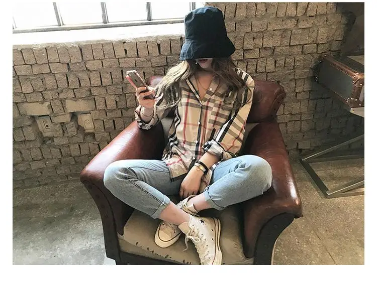 2021 New Hot Sale Classic Plaid Shirt Wild Retro Style Long-Sleeved Shirt Jacket Female Plus Size Top