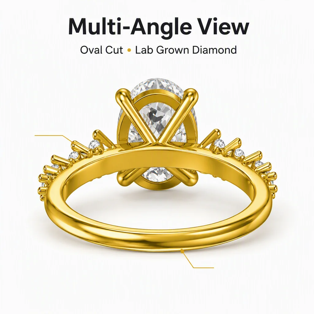 14K Gold Oval Cut Lab Grown Diamond Ring Oval Round Lab Created Diamond Engagement Ring Lab Diamond Rings for Women