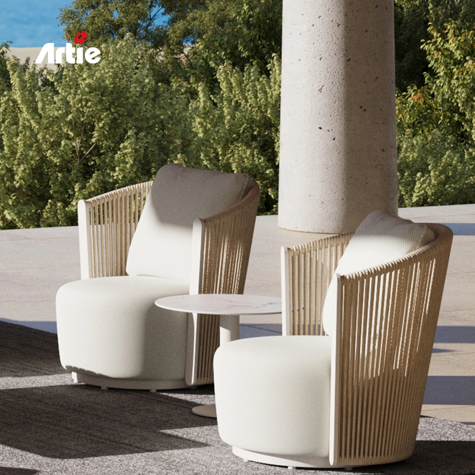 Artie Modern Hotel Room Furniture Set Garden Chairs Luxury Woven Rope  Balcony Chairs Outdoor Furniture Set