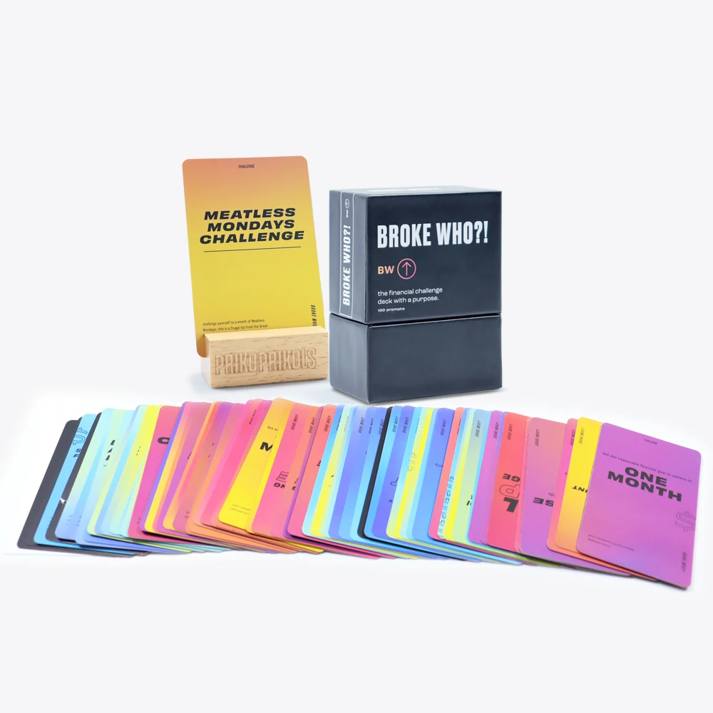 Custom Adult Party Question Challenge Game Card Printing Positive Daily Playing Financial Debt Card Deck with Lid and Base Box