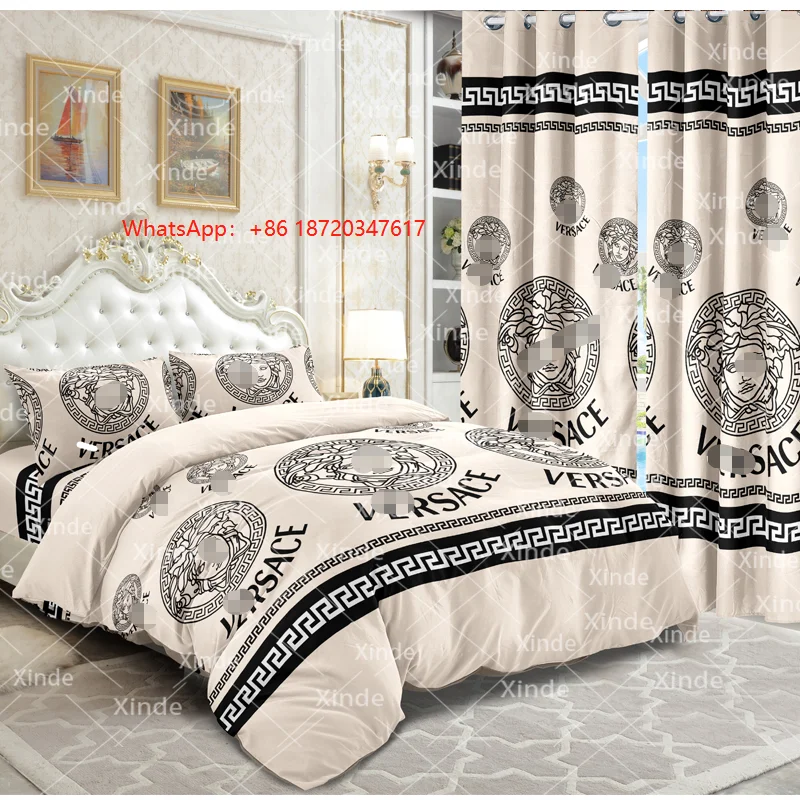King Size 6 Pieces Designer Bed Sheet Set With Matching Curtains Ready