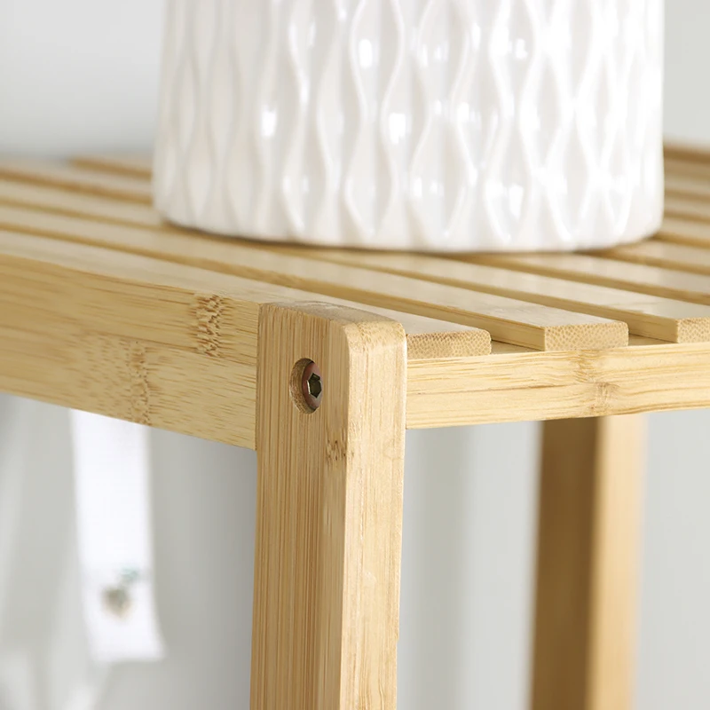 Utility Standing Shelves for Hallway Entryway Bathroom Living Room Square Flower Stand Bamboo Shelf Storage Organizer Rack