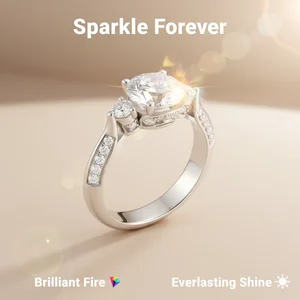 Plated Platinum Fine Brilliant S925 Sterling Silver Rings Luxury Moissanite Rings for Women Wedding Classic No Tarnish Jewelry