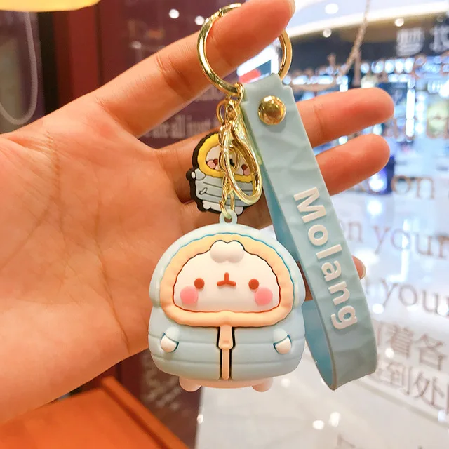 z529 Molang Rabbit Korean Cartoon Keychain Cute And Exquisite Pvc Cartoon Doll Key Chains Hanging Decoration Keyring Accessories