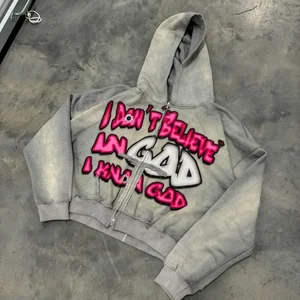 LYG Custom Streetwear Oversized Hoodies Fall Fashion Heavyweight Acid Wash Vintage Puff Printed Pullover Essentials Sweatshirts