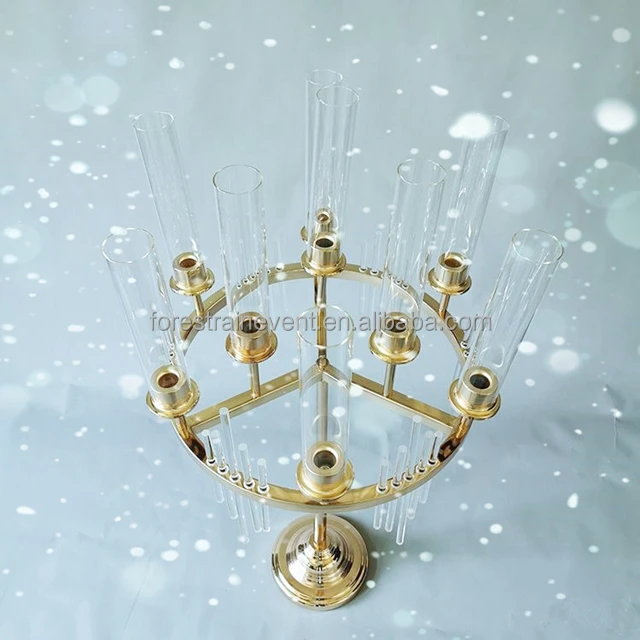 Dandat 2 Pack Gold Candle Holders 41.5" Tall Cluster 8 Arms Acrylic
