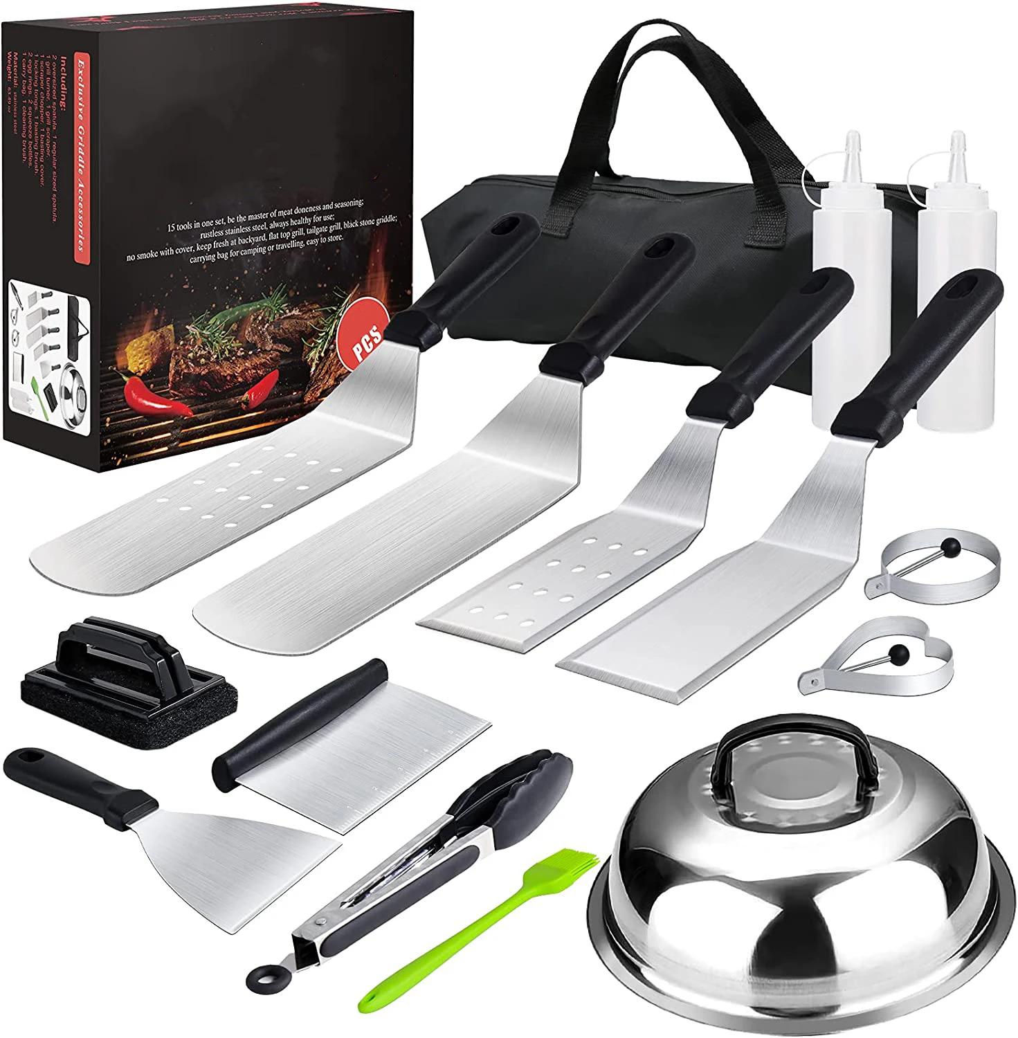 Flat Top Griddle Accessories Kit Outdoor Teppanyaki Bbq Cooking Camping 20Pcs Blackstone Griddle Accessories Set Carry Bag