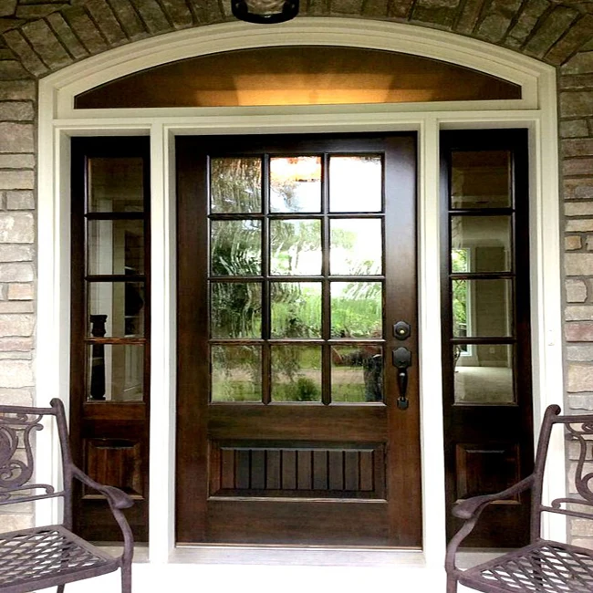 Factory Price Classic Models Front Main Entrance Solid Teak Wood Double Door Design