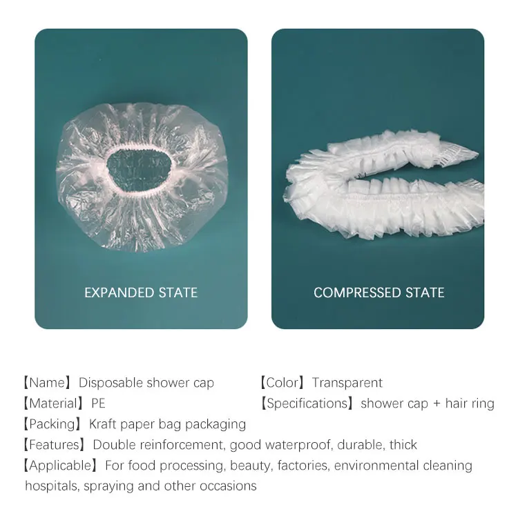 Custom Logo Pe Material Hotel Hotel Spa Use Disposable Shower Cap Non Wowen Waterproof Hat