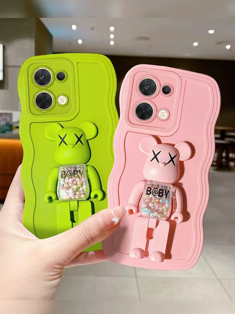 Creativity New Style Gloomy Bear Phone Case With Stand Street Fashion Wave  Frame Mobile Phone Cover for Iphone 14 13 12 11