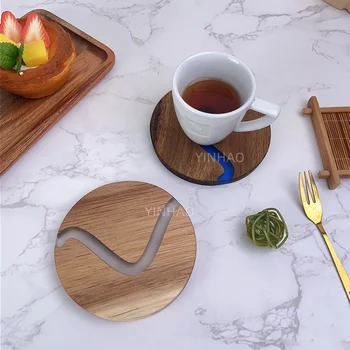 High Quality Wood And Resin Coasters Epoxy Resin Acacia Wood Tea Coffee Cups Drink Coaster