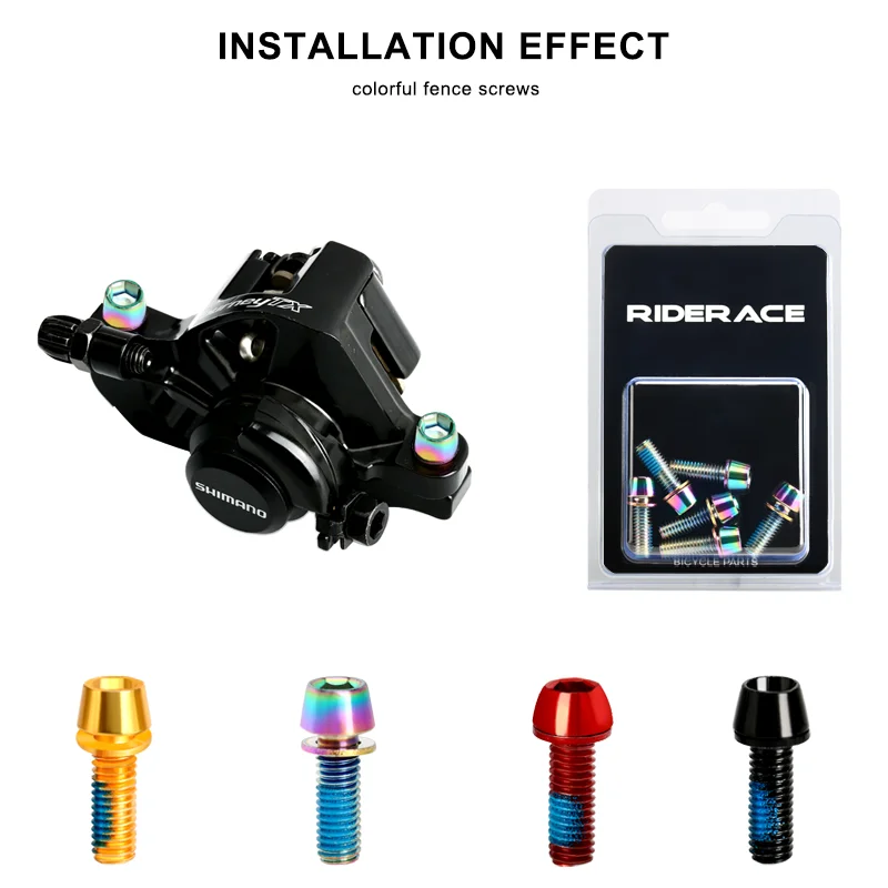 RIDERACE 6Pcs/Set Bicycle Disc Brake Caliper Bolt Clamp Fixed Screws M6*18mm Steel Mountain Bike Disc Brake Caliper Fixed Screw