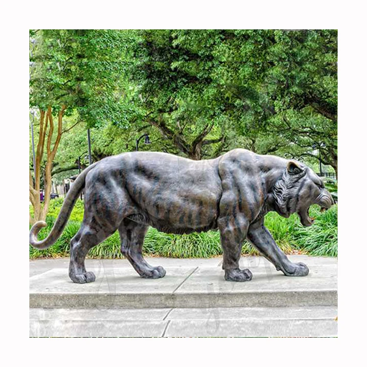 Hand Carved Copper Animal Metal Crafts Golden Brass tiger Statue for Home Decoration