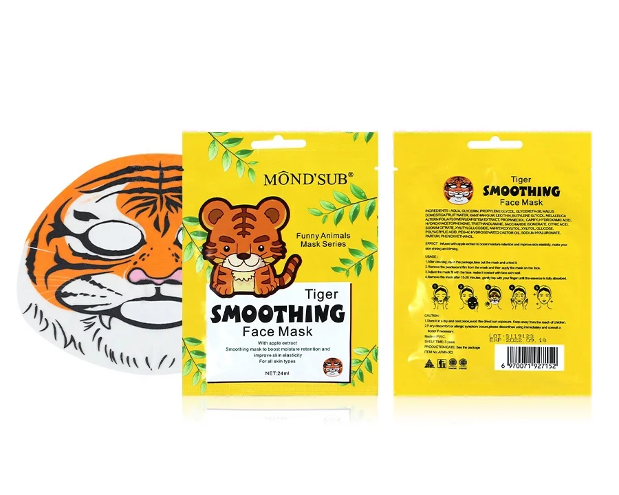 OEM, тигр, Забавный Экстракт яблока, сглаживающий нетканый принт животных, нетканый лист для лица с частной этикеткой