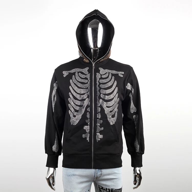 Source Custom Bling Sparkle Crystal Skull Rhinestone Half Zip Hoodie  Skeleton Thick Rhinestone Full Face Zip Up Hoodies on m.