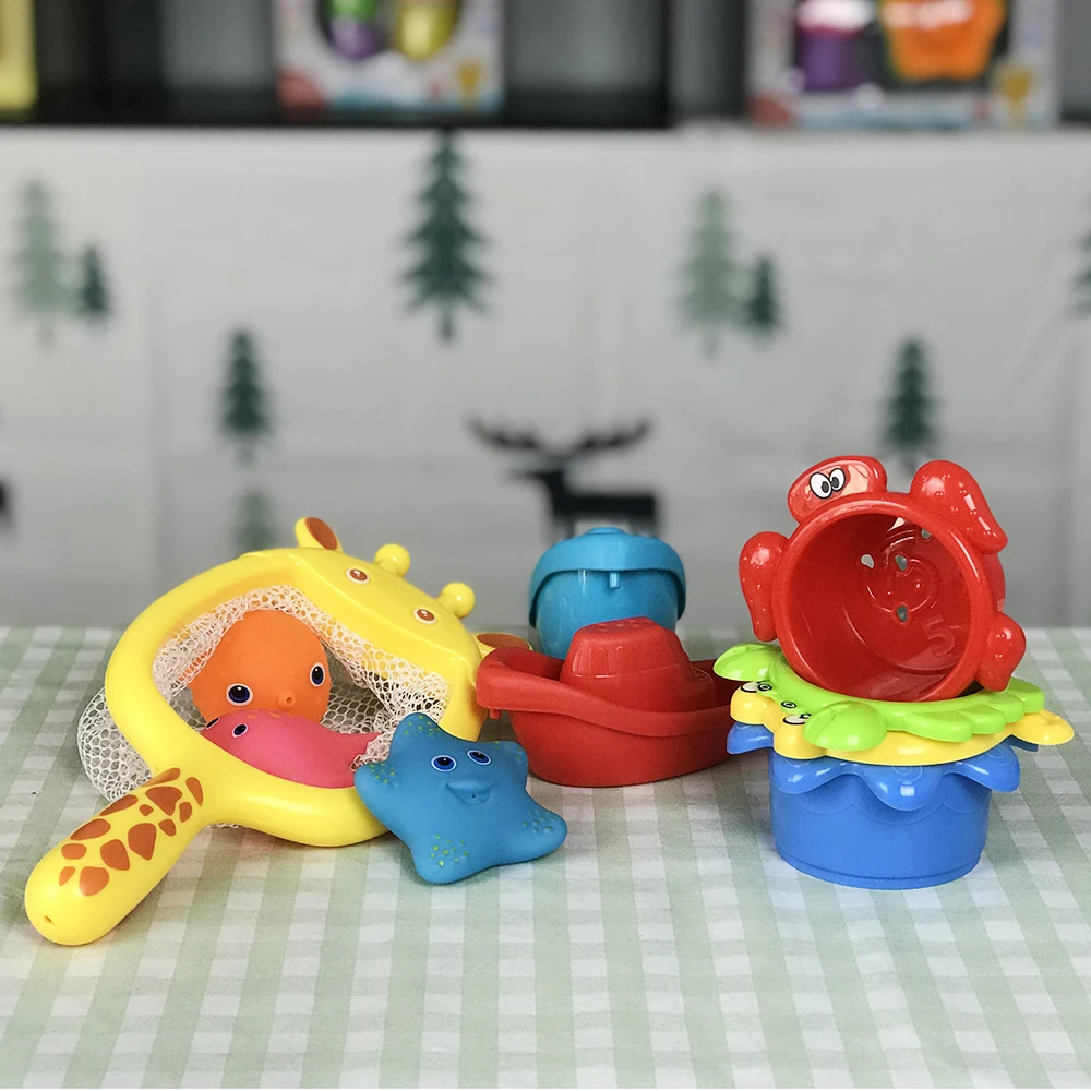 Развивающая резиновая рыболовная сеть для детей, органайзер для раннего развития морских животных, черепахи, Кита, краба, жирафа, игрушки для ванной комнаты и душа