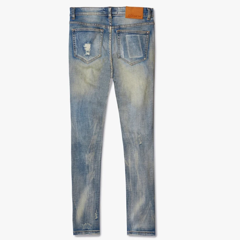 DiZNEW высококачественные мужские джинсы Slim Fit потертые для