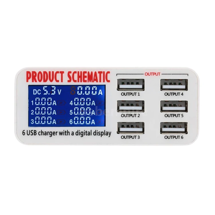 Быстрое зарядное устройство с ЖК-дисплеем и 6 USB-портами