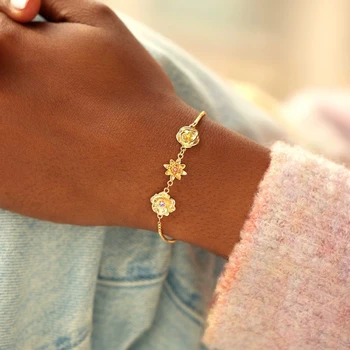 RFJEWEL 2025 Custom Birthstone Bracelet - 12 Months Gemstone 3D Floral Charm, DIY Adjustable Chain, Personalized Gift