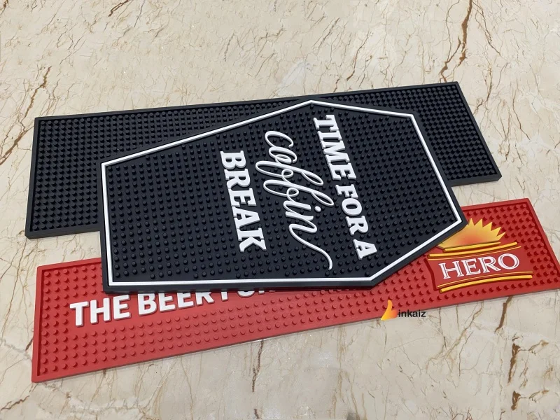 Factory Custom 60x15cm Anti-Slip PVC Rubber Bar Mats Square Silicone Beer Mat with Personalized Logo Smile Design