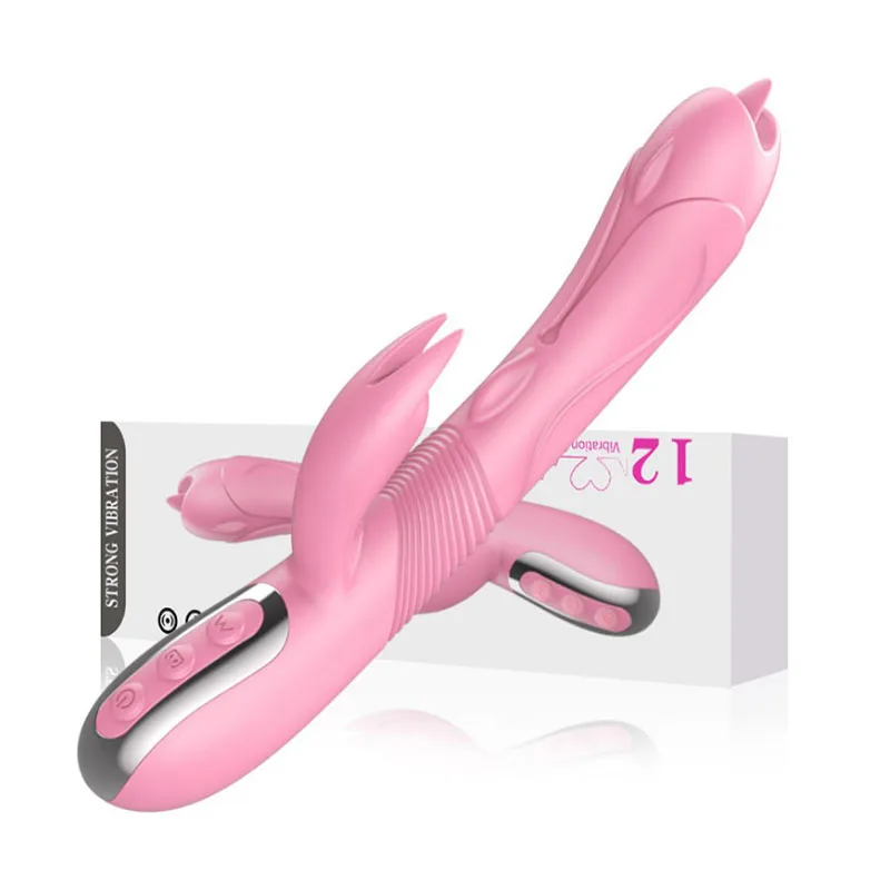Vibrator and rod in pussy