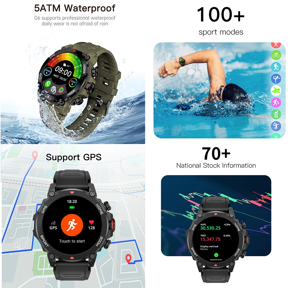 Outdoor GPS G6 1.43inch AMOLED Smartwatch 450mAh 5ATM Waterproof with Compass Altitude B aperçu 5