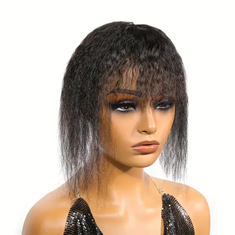 Kinky Straight Hair Clips Echthaar Topper mit Pony Clip in Extensions Naturfarbe_voghion.com