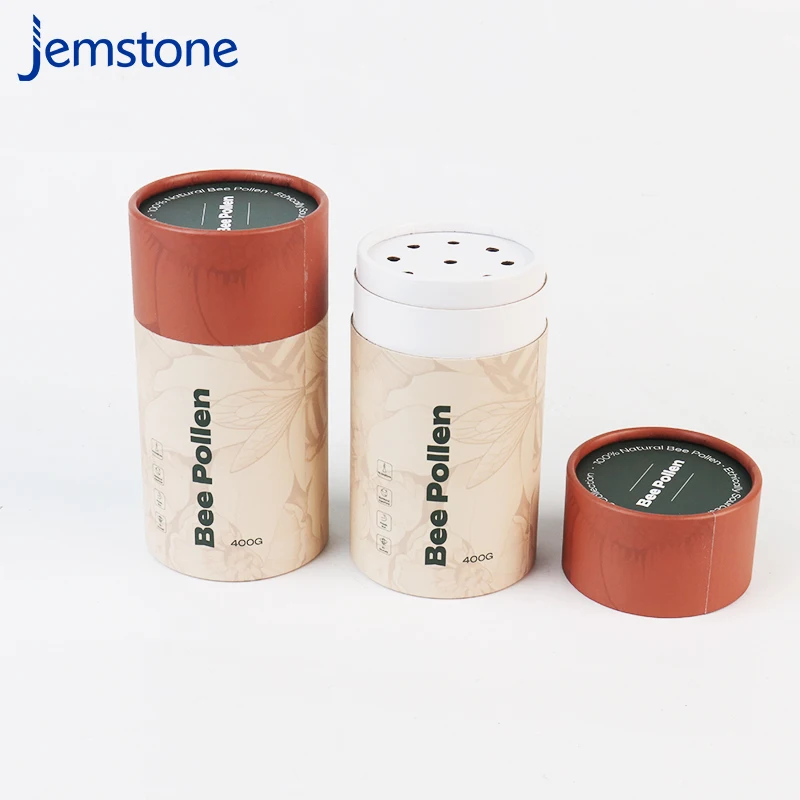 Biodegradable Custom Printed Empty Round Loose Powder Paper Tube Shaker Kraft Matcha Powder Paper Tube with Lid