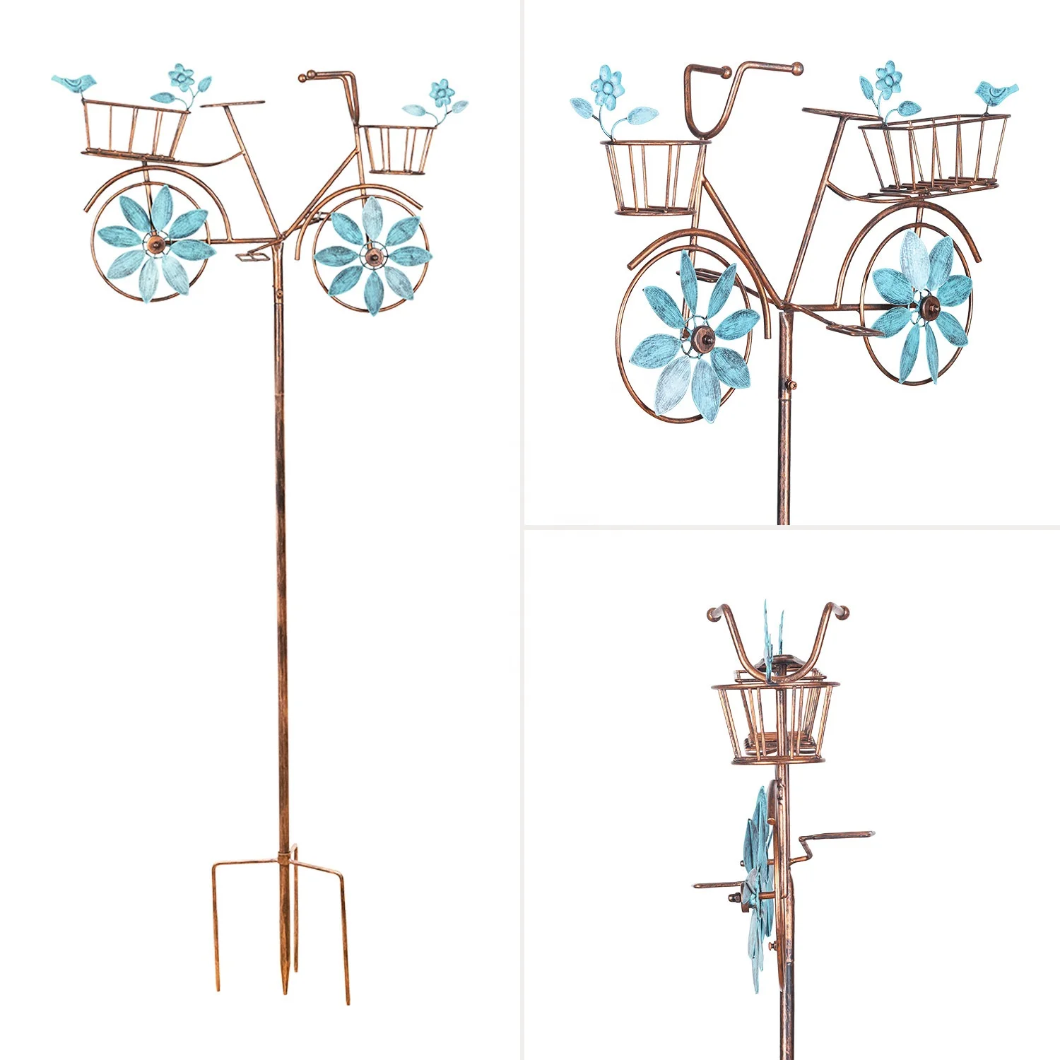 Bicycle Decor Garden Wind Spinner Lawn Stake Ornamental Windmill Outdoor Metal Bicycle Windmill