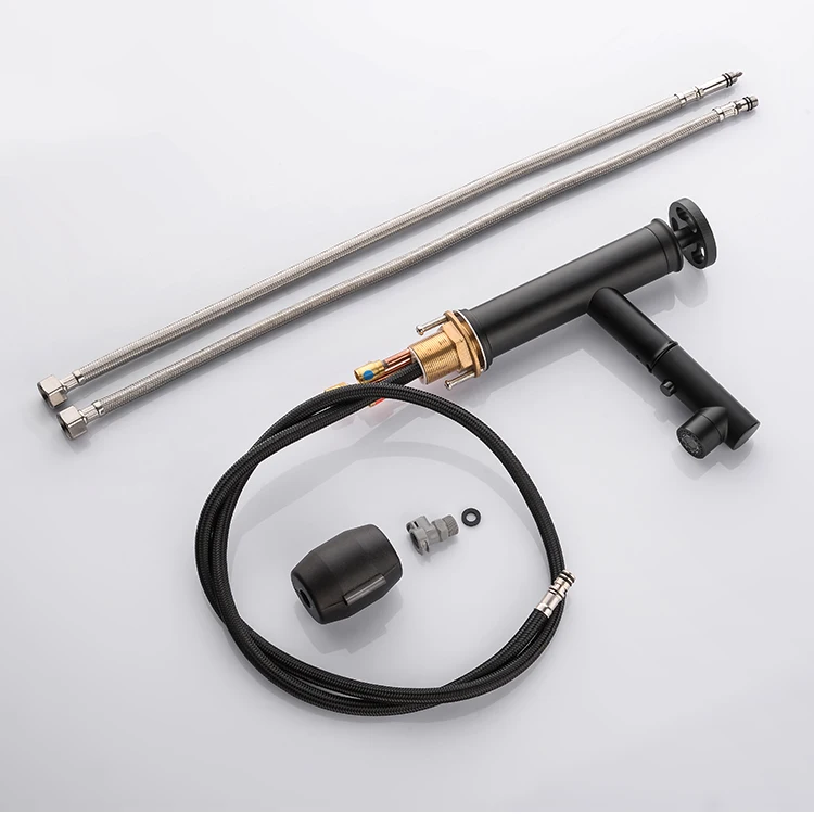 New Design Bathroom Sinks Pull Out Brass Black Basin Faucet