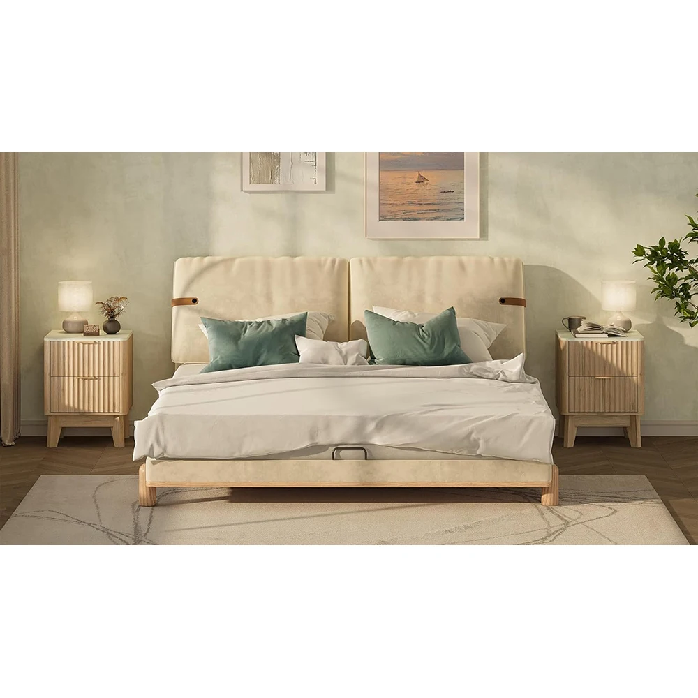 product modern nu deco end table wood top 2 storage drawers curved profile design bedroom furniture mh25866-4