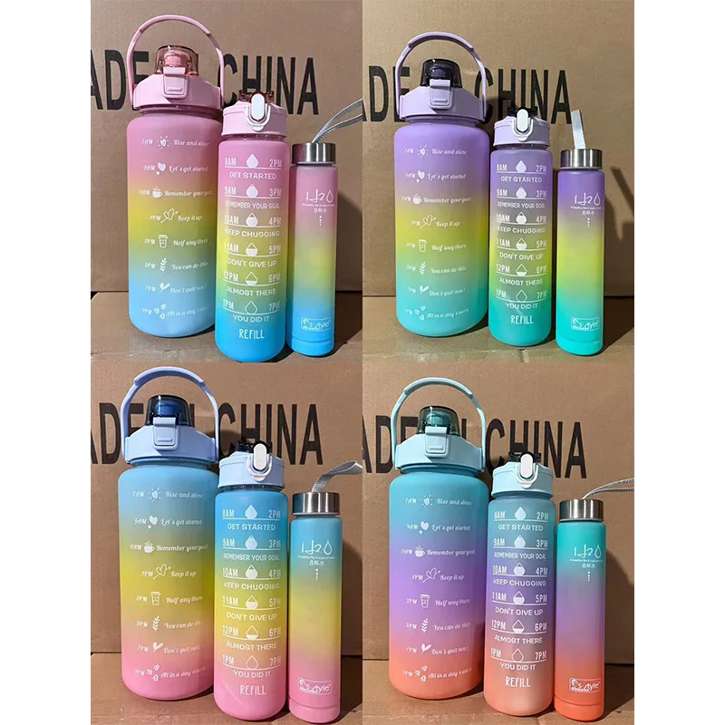 3PCS Water Bottle Leakproof Motivational 2L Water Bottle with