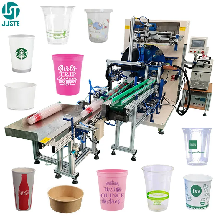 High Speed Silk Screen Printer Circular Cup Single Colour Automatic Press Screen Printing Machine for Round Plastic Cup Pipe