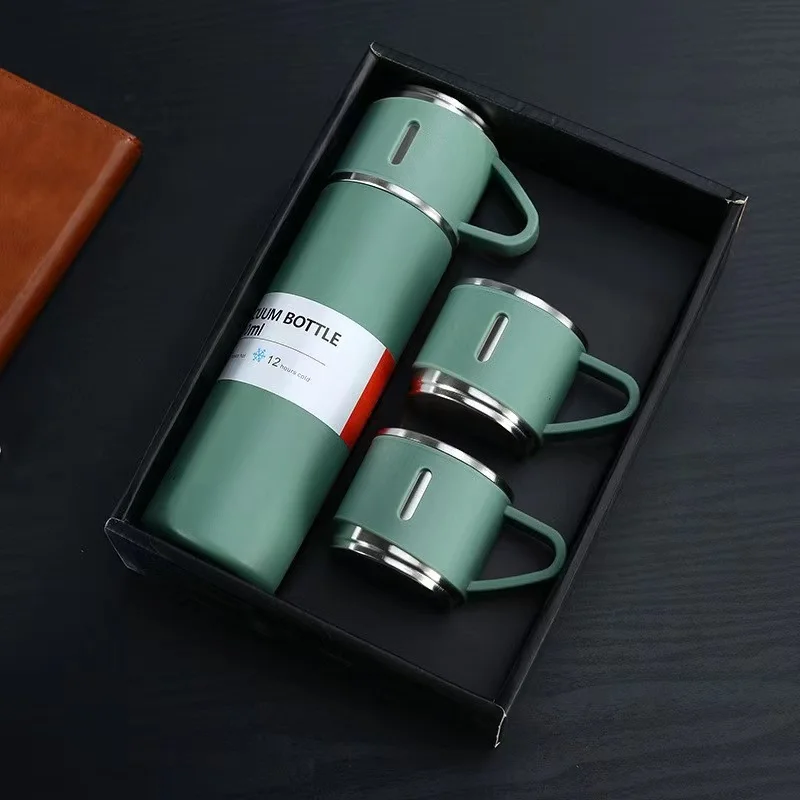 Custom Logo Vaccum Flask And Cups Vacuum Thermos Flask Gift Set With 2