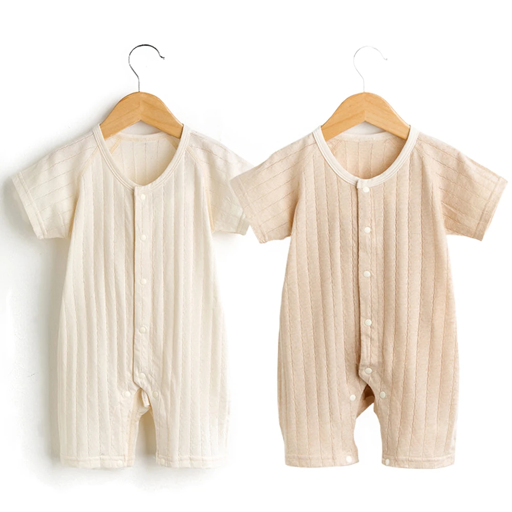 Бесплатный образец австралийские американские комбинезоны для новорожденных Детские льняные с коротким рукавом простые детские Комбинезоны на бретелях