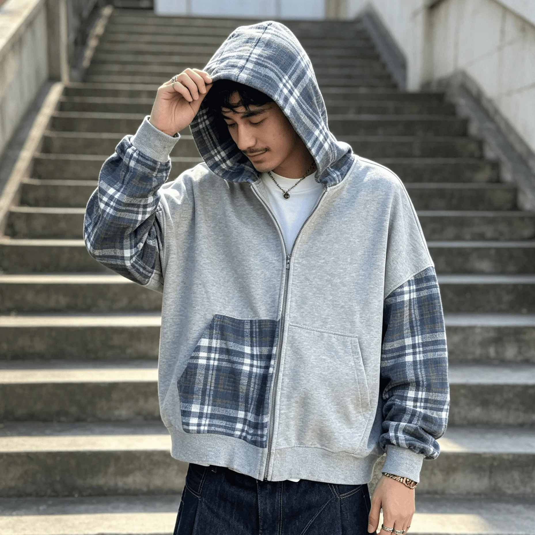 Custom Men's Oversized Acid Wash Zipup Hoodie 100% Cotton French Terry Boxy Streetwear gallery 3