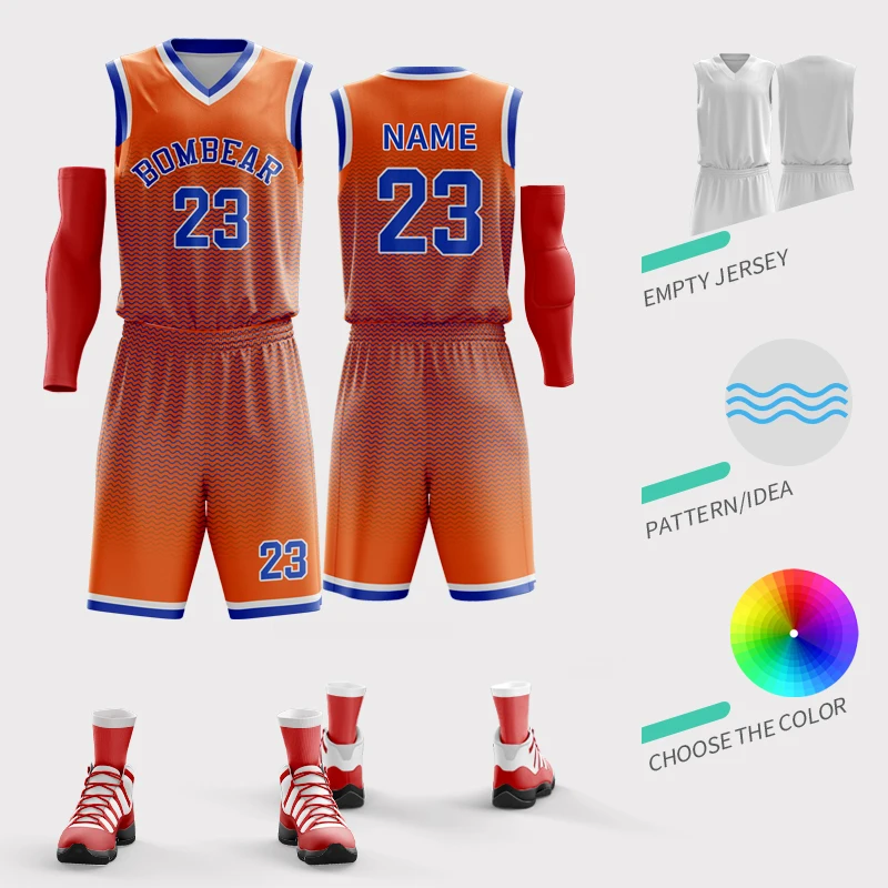 Basketball Uniform Design Side Panel Orange Blue - Nifer Sports