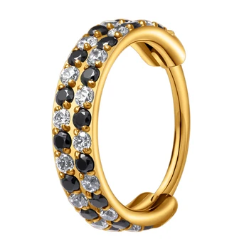 ASTM F136 Titanium 20G Luxury Fashion Earrings Segment Clicker Nose Piercing Ring Zircon Paved PVD Gold Plate Piercing Jewelry