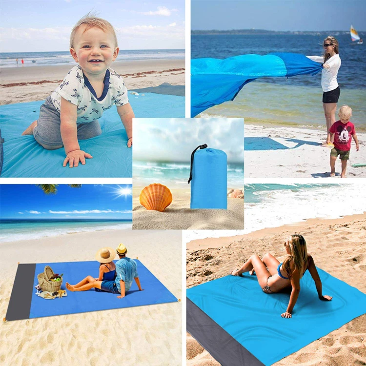 BSCI Audit Manufacturer Oversized Quick Drying Portable Waterproof Nylon Outdoor Light Weighted Sand Proof Beach Blanket