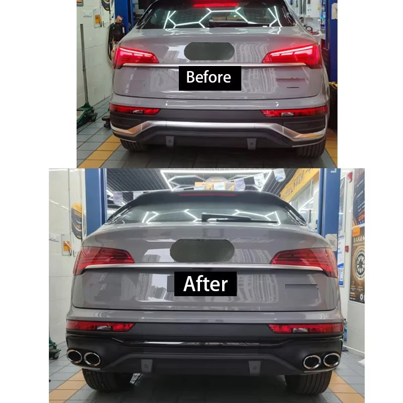 Q5 SportBack Refit and Upgrade SQ5 Rear Diffuser and Pipe Exhaust SQ5 4 Out Style Rear Black Lip Pipe for Audi 2021 2022 2023