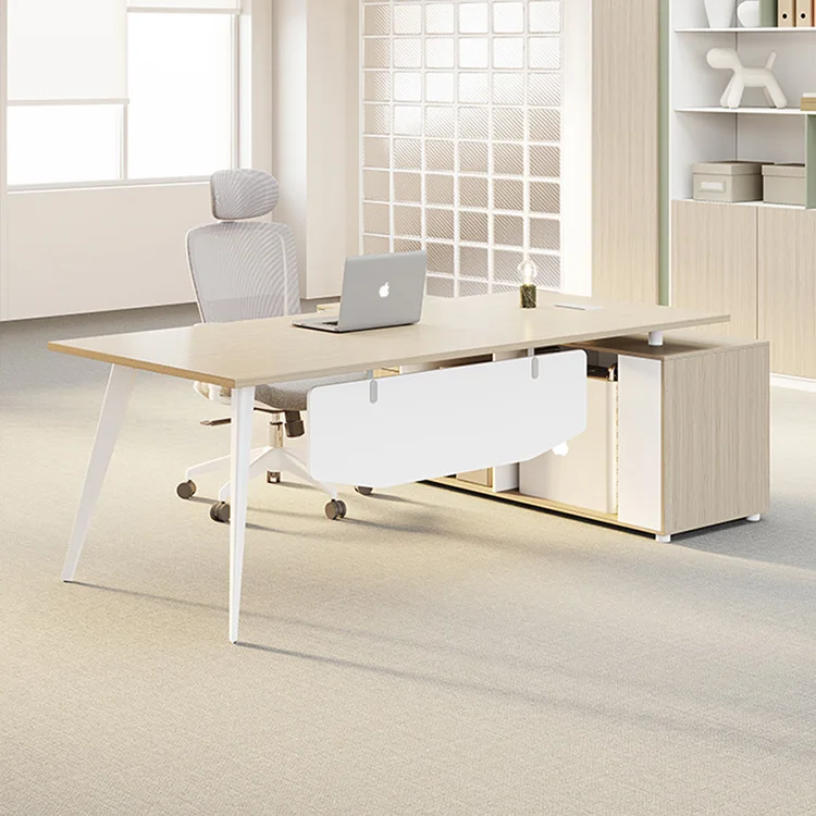 6 Feet Simple Style L Shaped Executive Desk With Wide Countertop Stylish Wooden Office Standing Boss Table With Return Storage