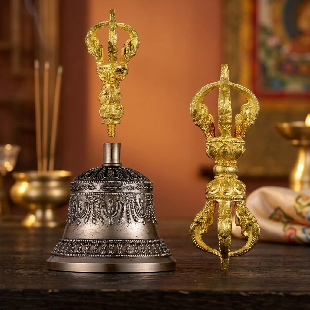 Handmade Cast Antique Bronze Buddhist Bell Religious Healing Meditation Yoga Singing Gift Souvenir From Nepal