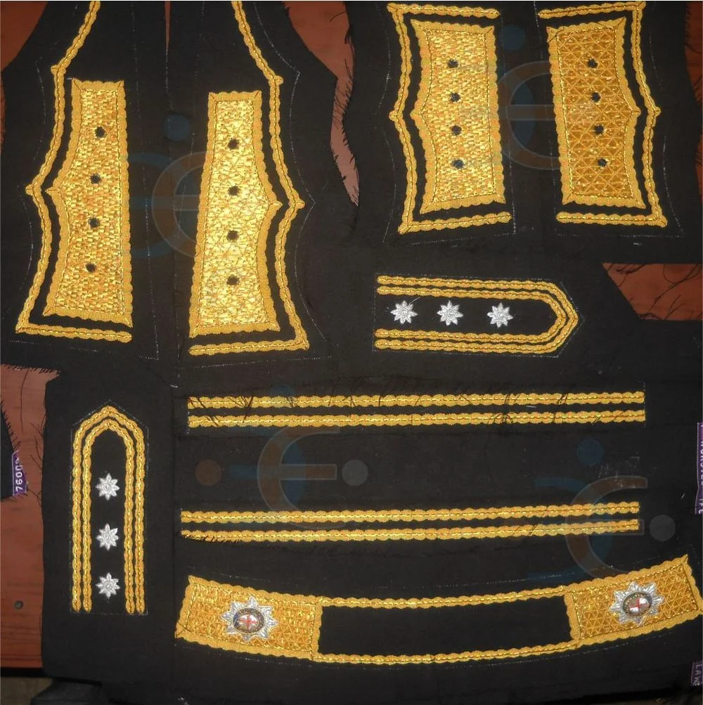 Oem Hand Embroidered Gold Bullion Collars And Cuffs For Ceremonial