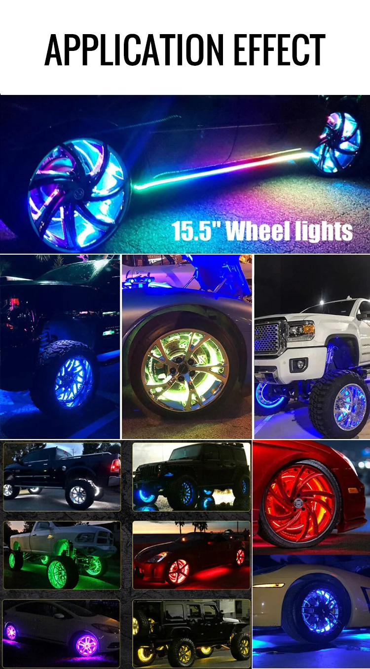 4PCS atv rock led light 17 inch  RGBW wheel ring rim tire light remote control by app truck vehicle off road led wheel light