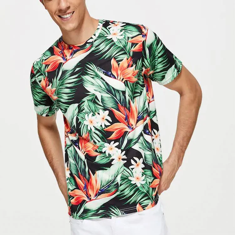 Wholesale Men Tropical Print Ringer Tee 